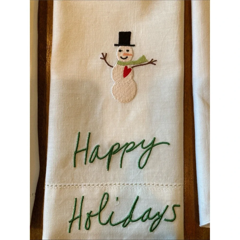 Christmas Holiday Themed Embroidered Cotton Tea Hand Towels Set of‎ 7 Variety